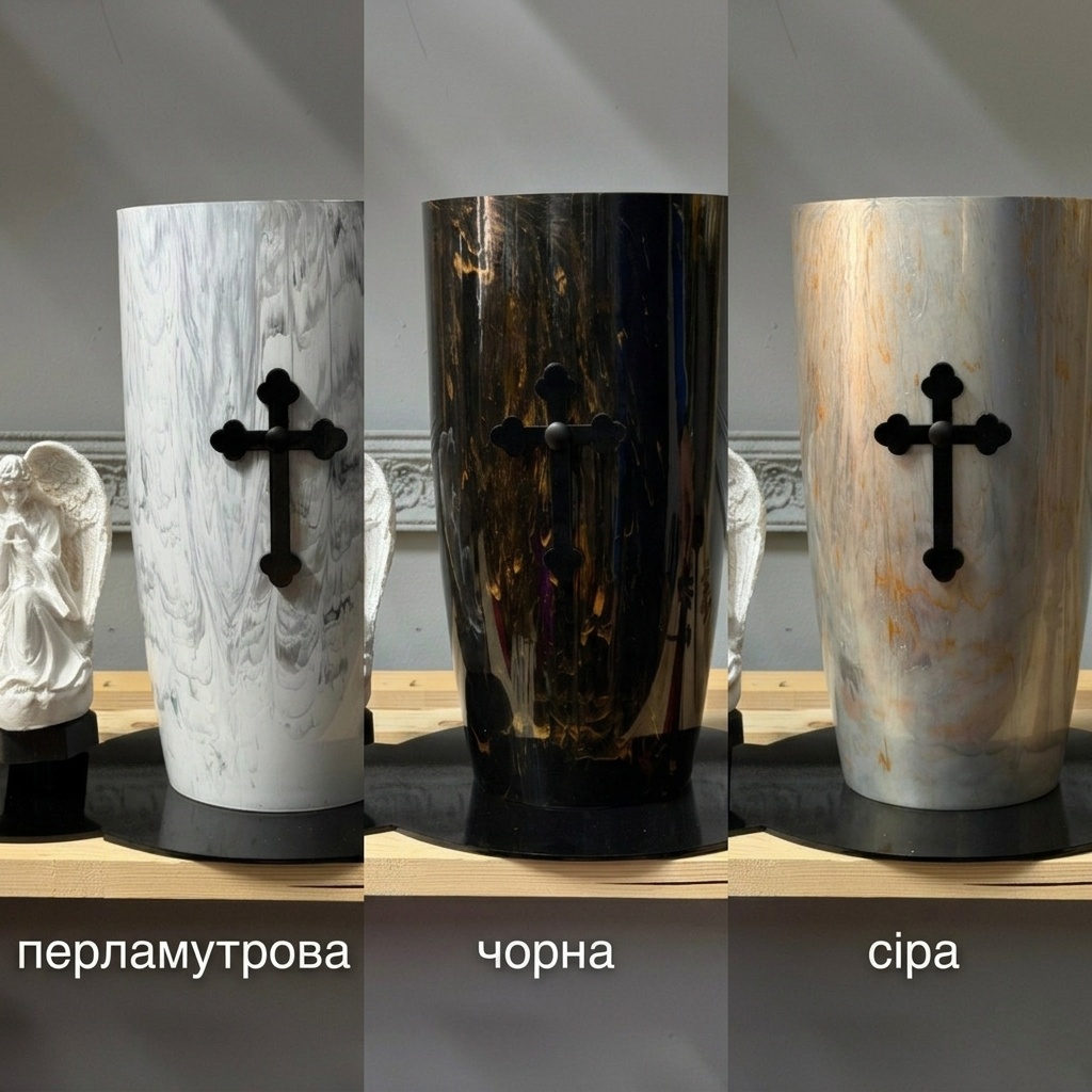 Перламутрова з мармуром, Янгол з Хрестом, чорна фігурка — 3 кольори