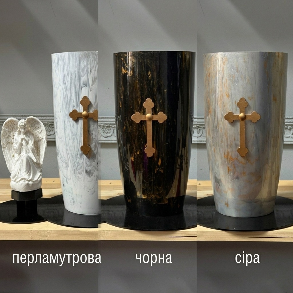 Перламутрова з мармуром, Янгол з Хрестом, золота фігурка — 3 кольори
