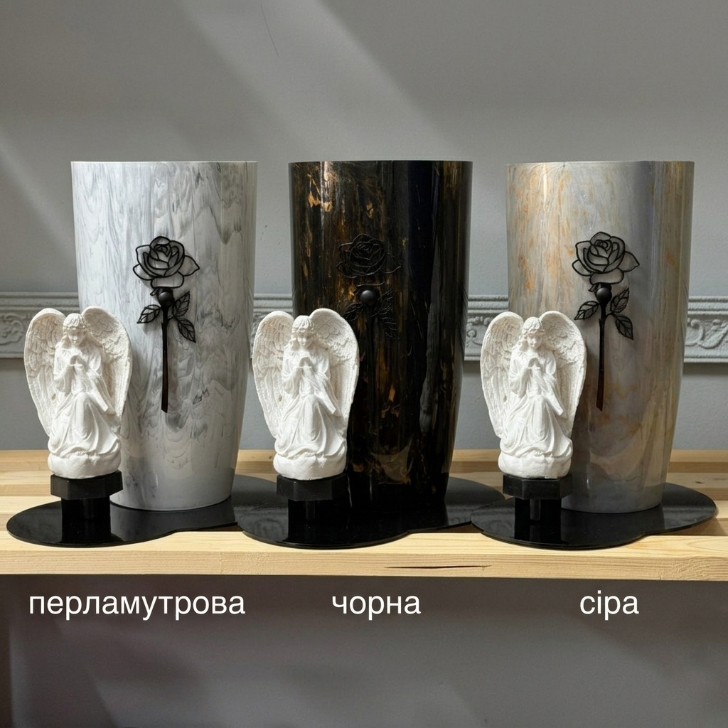 Перламутрова з мармуром, Янгол з Трояндою, чорна фігурка — 3 кольори